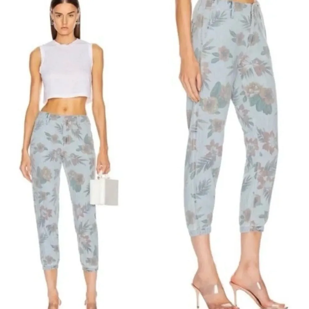 MOTHER The No Zip Misfit Tropical Floral Chambray Jeans Sz 26 Blue - Image 2