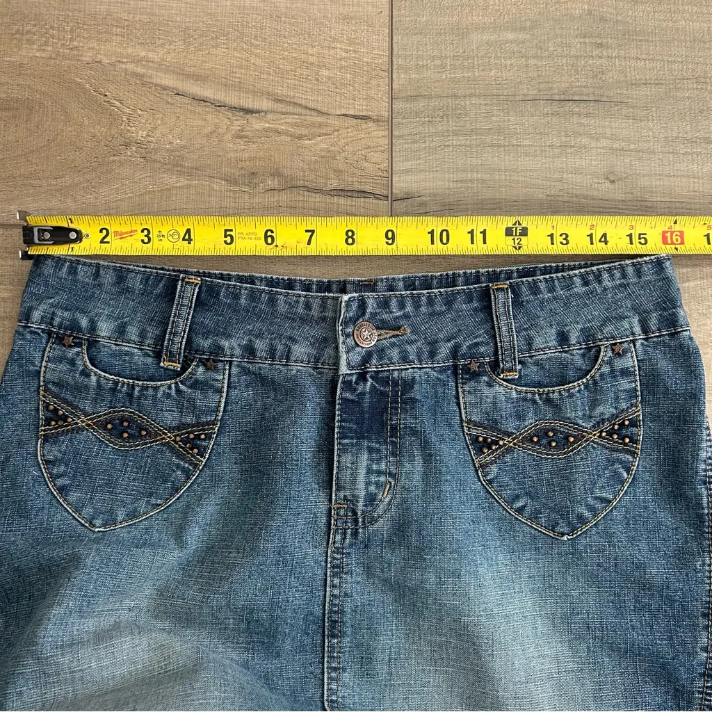 Vintage Bubblegum USA Blue Frayed Hem High Low Denim Jean Skirt Y2K 90s  7/8 - Image 7