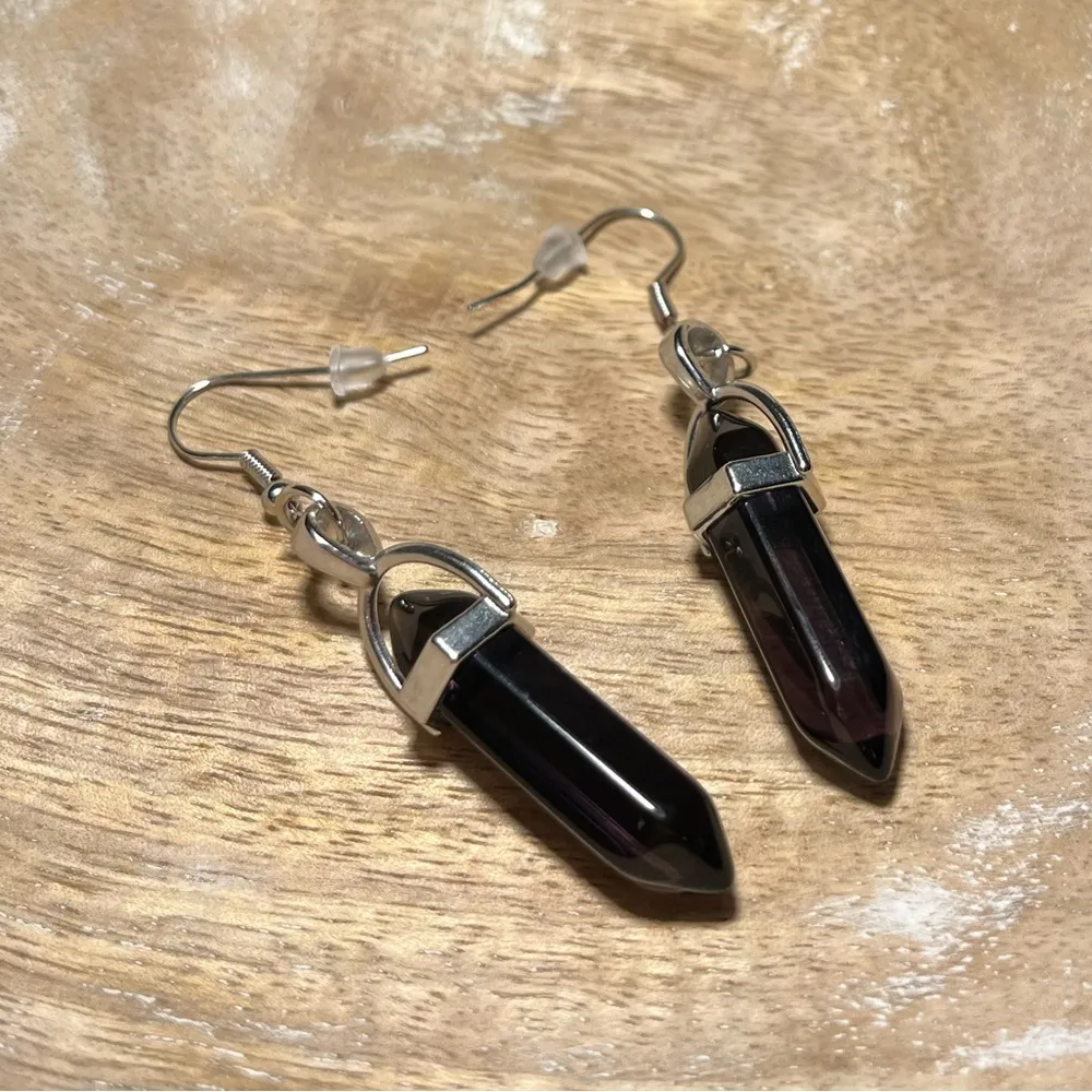 NWOT Amethyst Crystal Surgical Steel Silver Dangle Earrings - Image 6