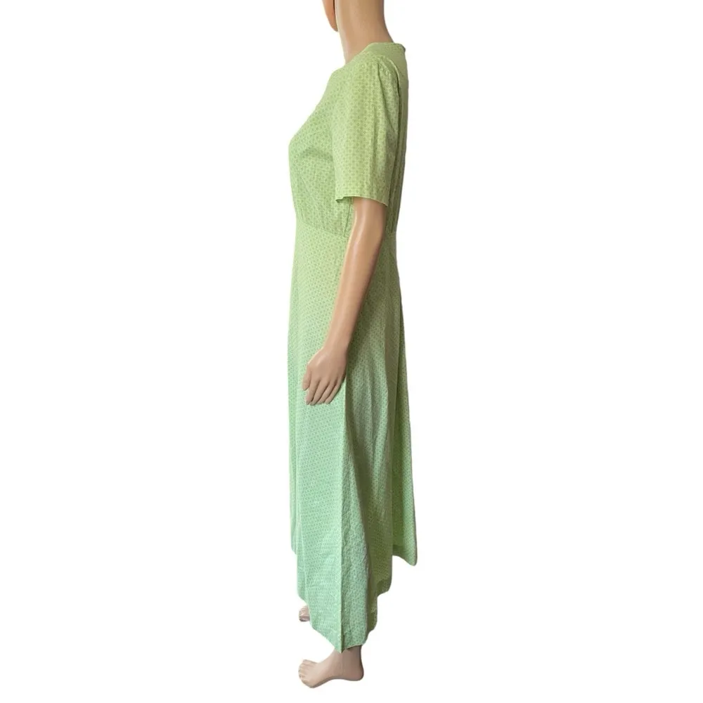 Handmade Vintage 70s Green White Geometric Modest Cottagecore Prairie Maxi Dress Size M - Image 4