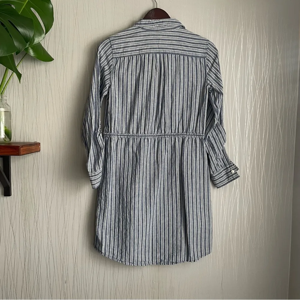Tommy Hilfiger Tunic Shirt Dress Women Small Blue White Cinch Roll Linen Cotton - Image 7