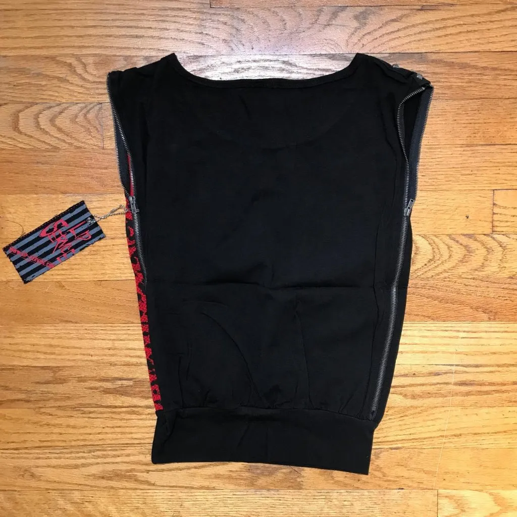 Lip Service Vintage Batz & Bones Punk Goth Y2K Zipper Cheetah Print Top XS - Image 5