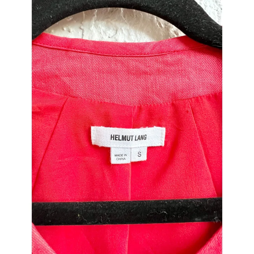 Helmut Lang Lamb Leather 3/4 Sleeve Full Zip Collarless Bomber Jacket Red Small - Image 4