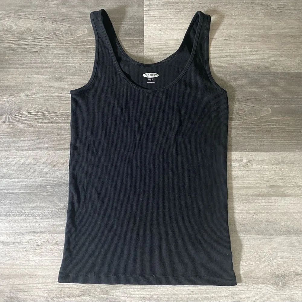 Ribbed Tank Top Black Small Slim Fit Stretch Basic Minimalist - Image 3