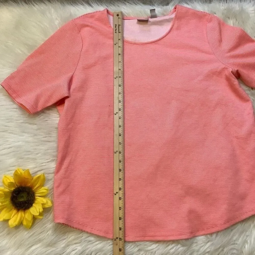 Chicos Size 3 Pink White Stripe Striped Ribbon Short Sleeve Comfy Cute Shirt - Image 2