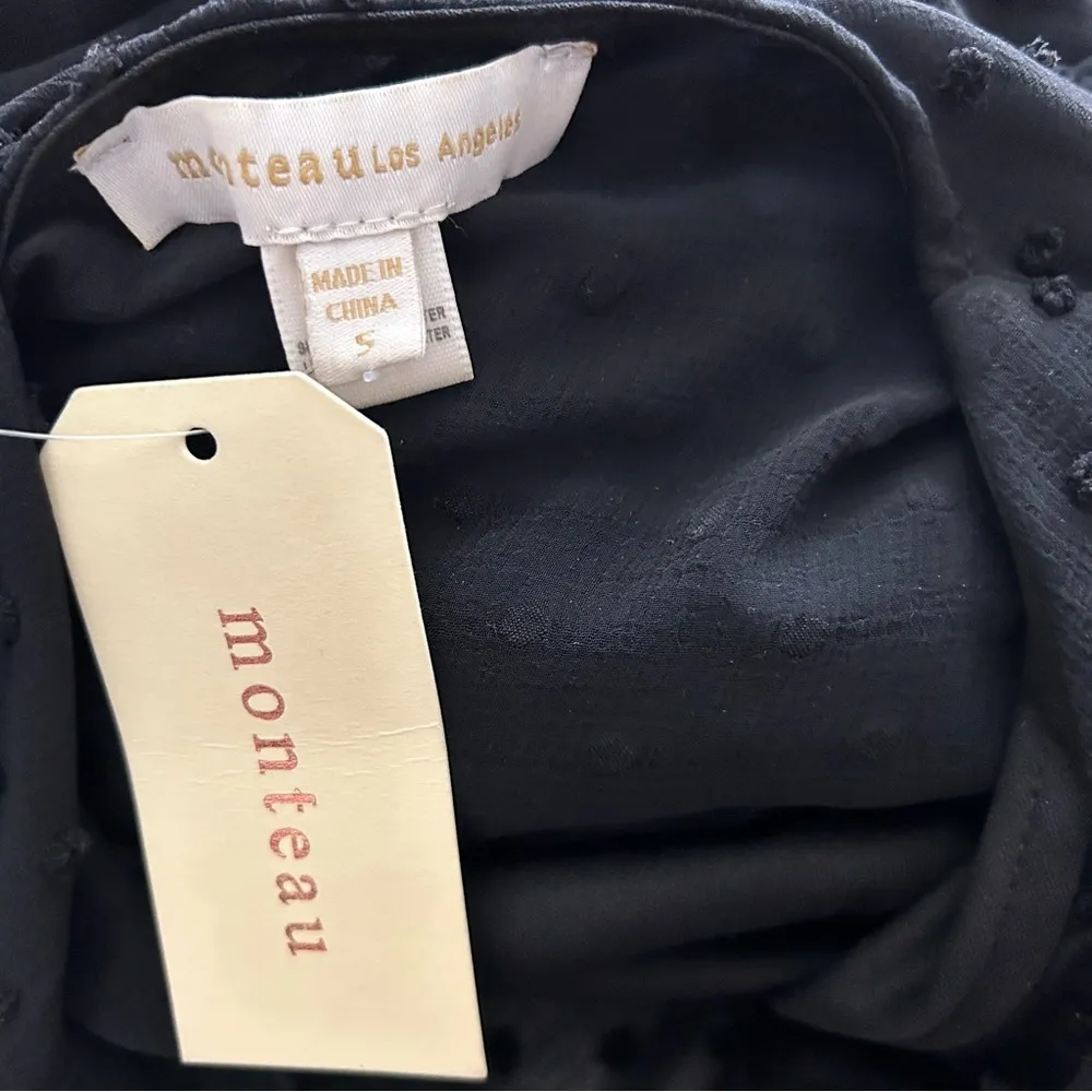 monteau Black Sheer Ruffle Short Sleeve Dress Small - Image 9