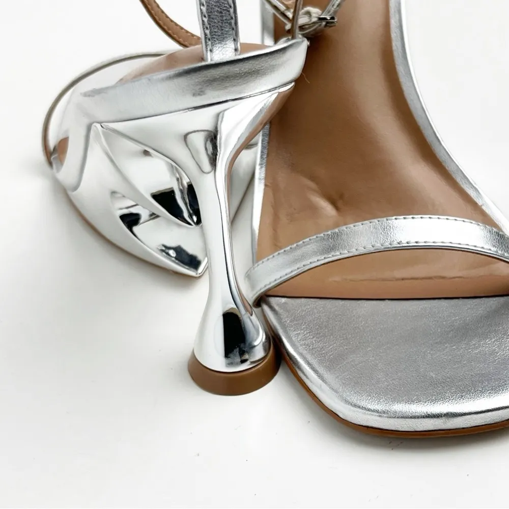 ARCH Lovestruck Silver Chrome Adjustable Ankle Straps Heart Inspired Heels 6.5 - Image 8