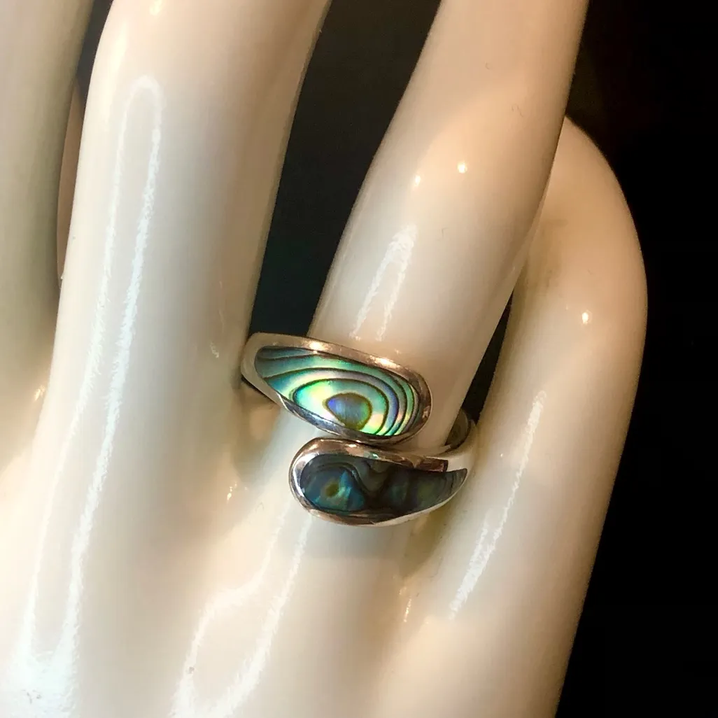 Sterling Silver Abalone Bypass Ring Size 7 - Image 11