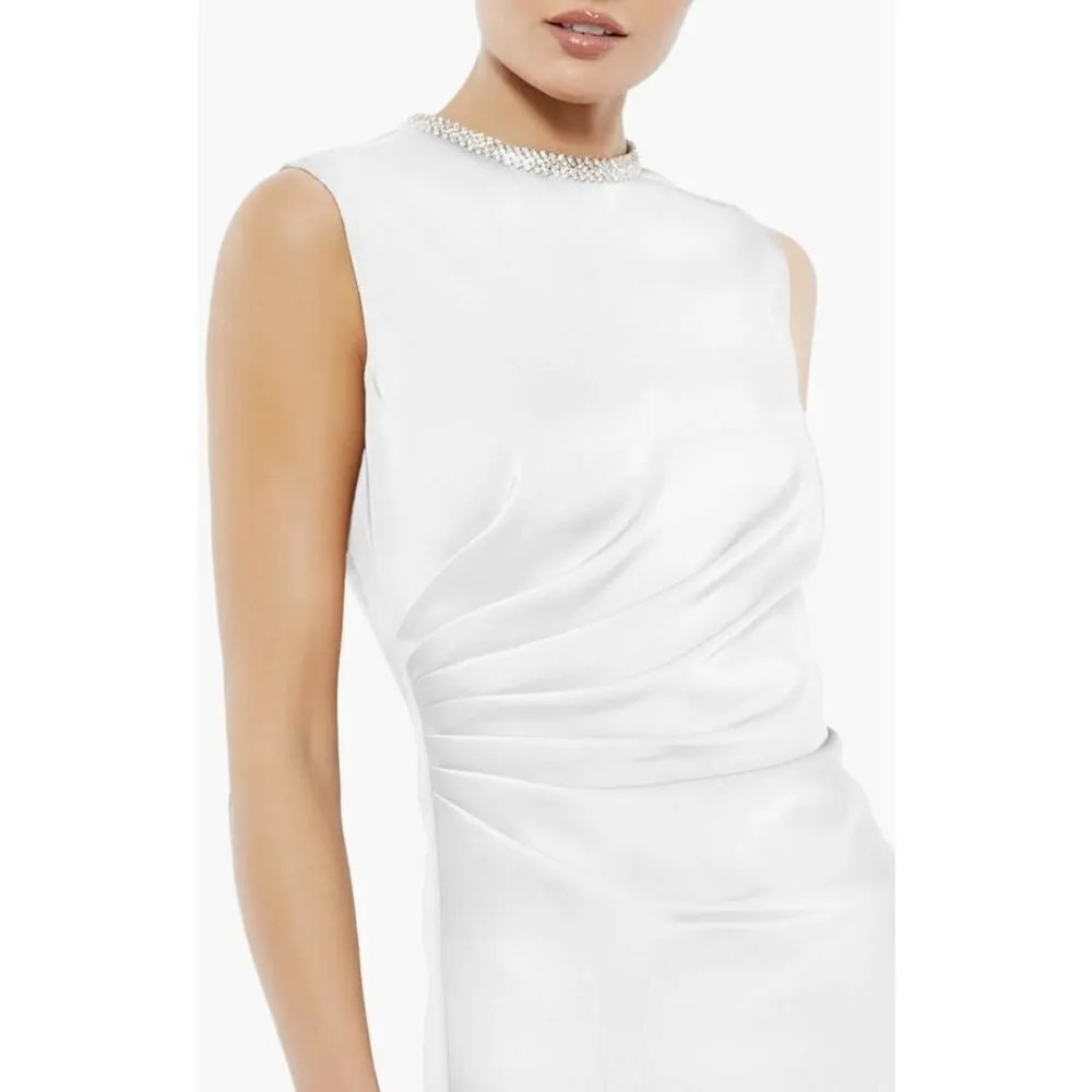 MAC DUGGAL Crystal Neck Ruched Cocktail Dress in White Size US 8 - Image 2