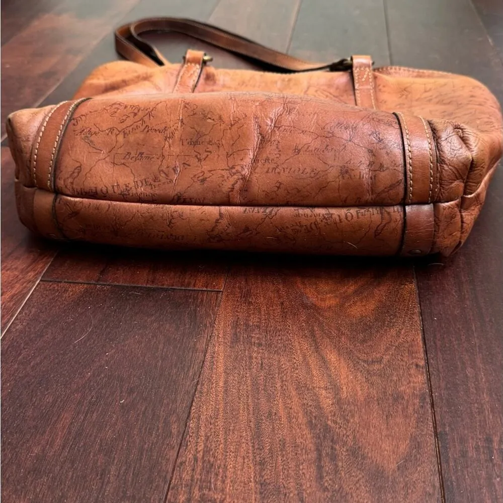 Patricia Nash Cognac Benvenuto Leather Tote Signature Map Collection - Image 5
