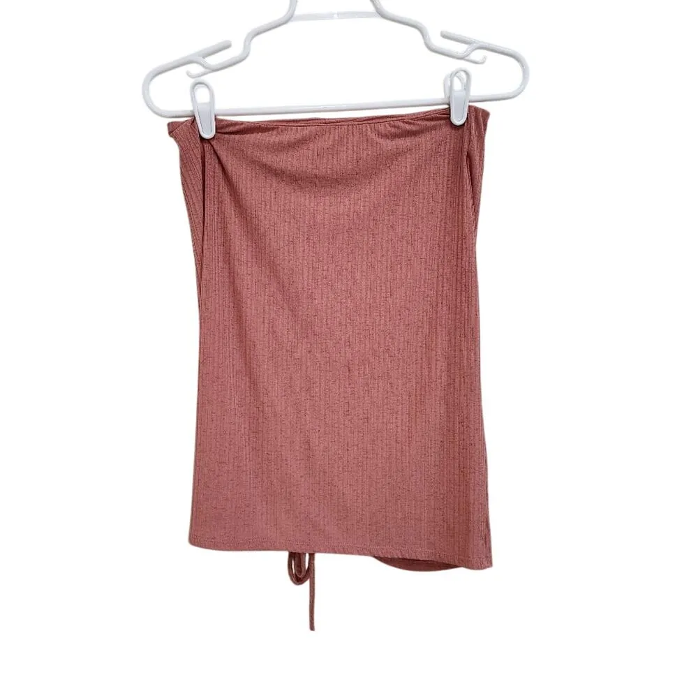 Free People Textured Blush Pink Mini Skirt Ruched Detailing Night Out Size Large - Image 3