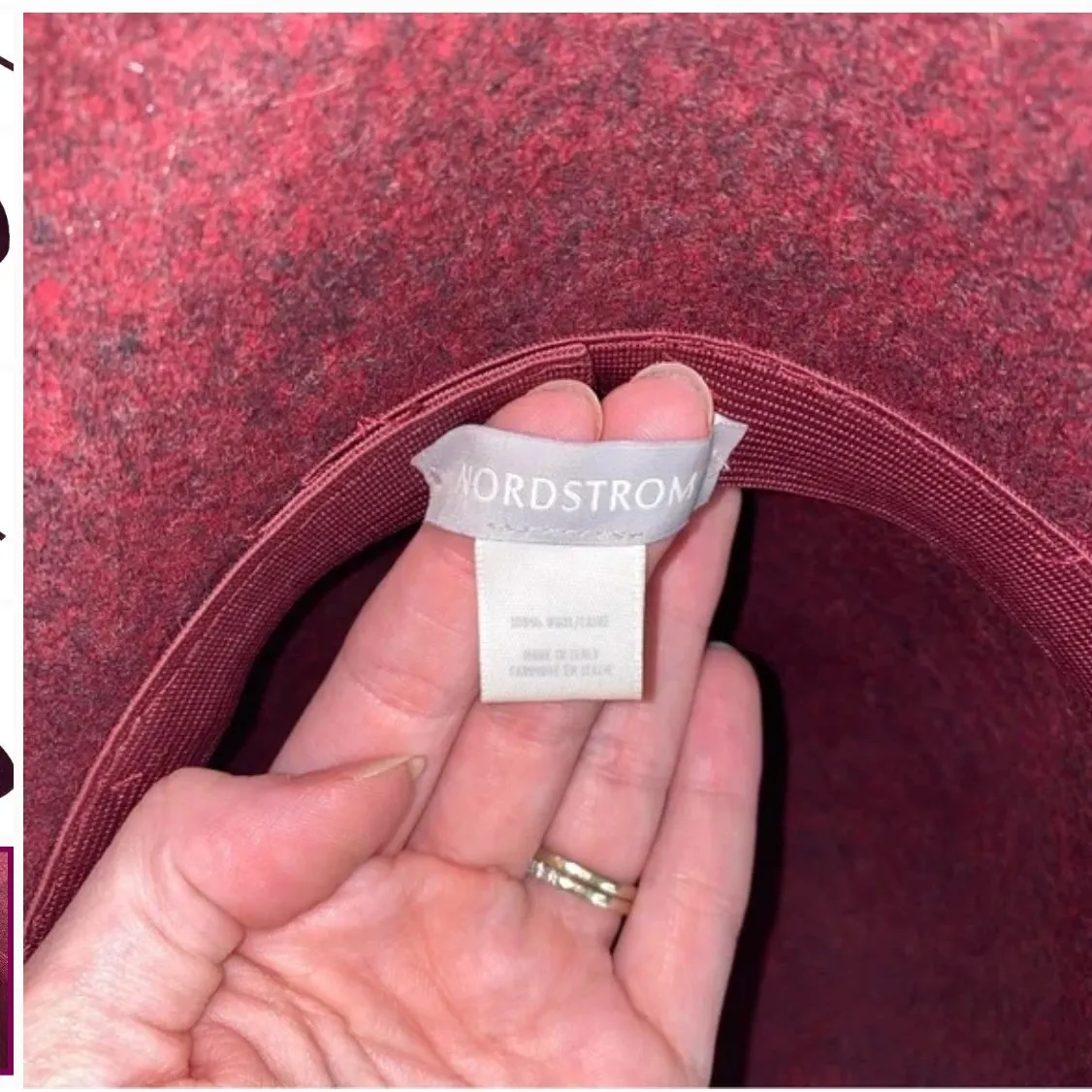 Nordstrom Winter Fall 100% Wool Burgundy Maroon Bucket Hat Bow Tie OS Holiday - Image 5