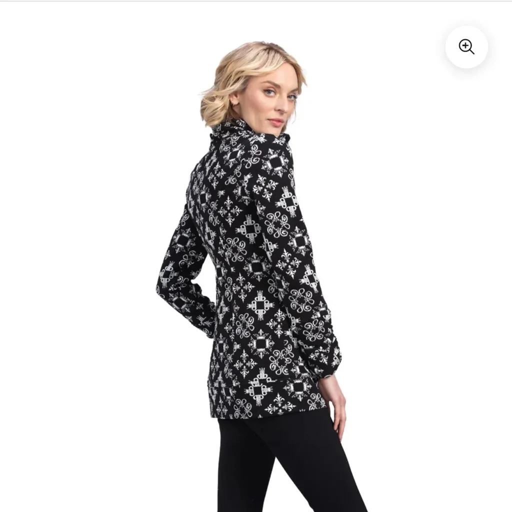 Tonia DeBellis Black White Textured Zip Jacket M - Image 5