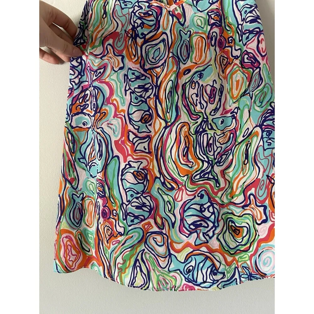 Lilly Pulitzer Top Groovy Colorful Fish Print Silk Racerback Tank Top Size Small - Image 4