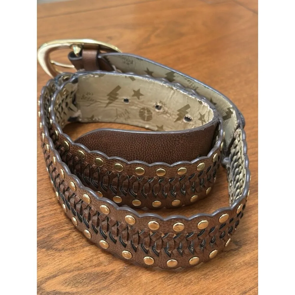 Betsey Johnson Vintage Brown Braided Leather Belt with Studs – 39” - Image 3