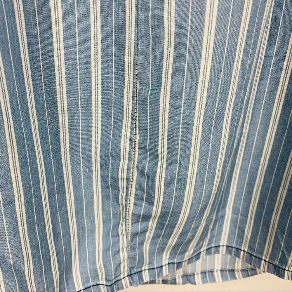 Blue White Stripe Chambray Dress Off Shoulder Small - Image 10
