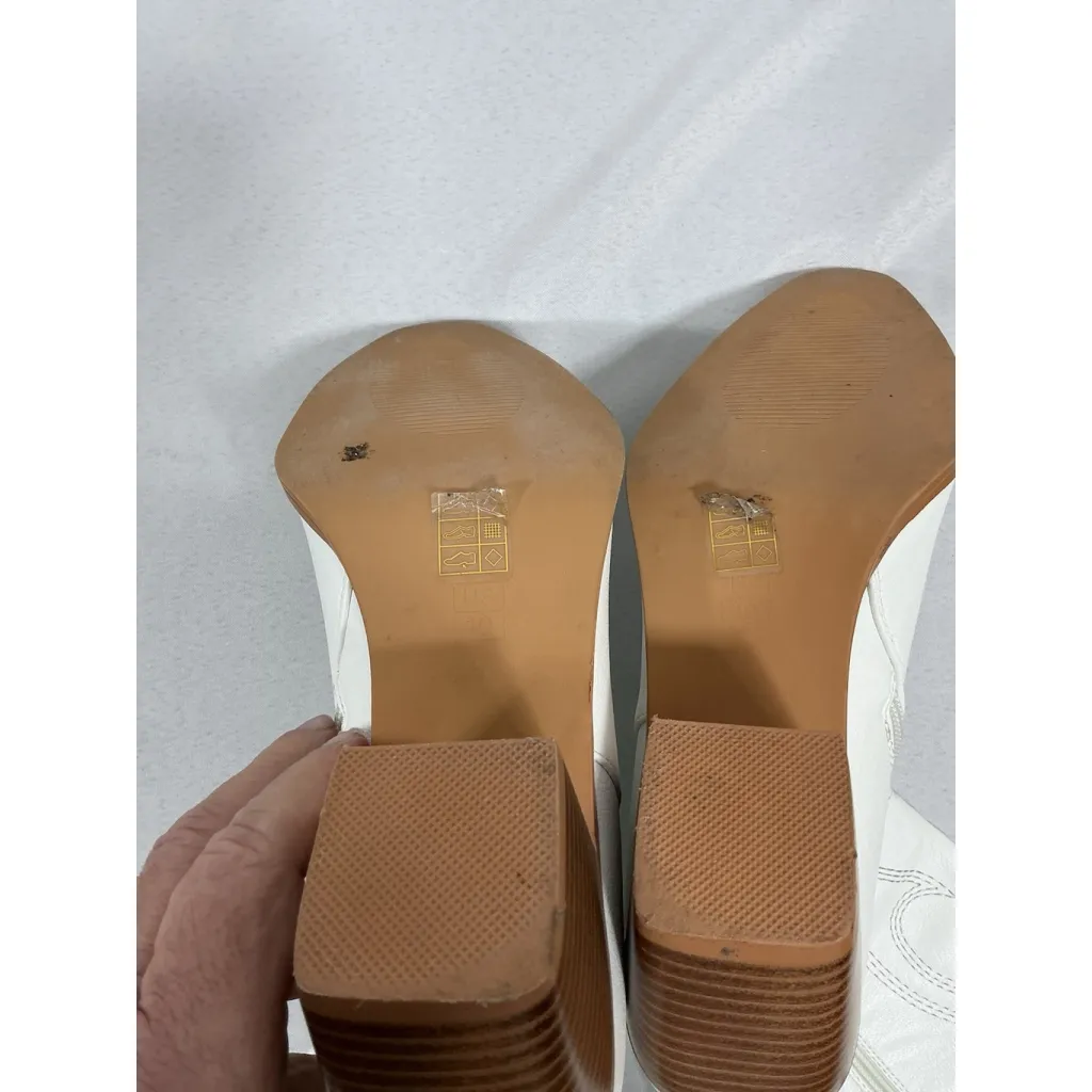 Womans Excellent Condition Pullon Knee High Western Boots 10 White Block Heel - Image 8