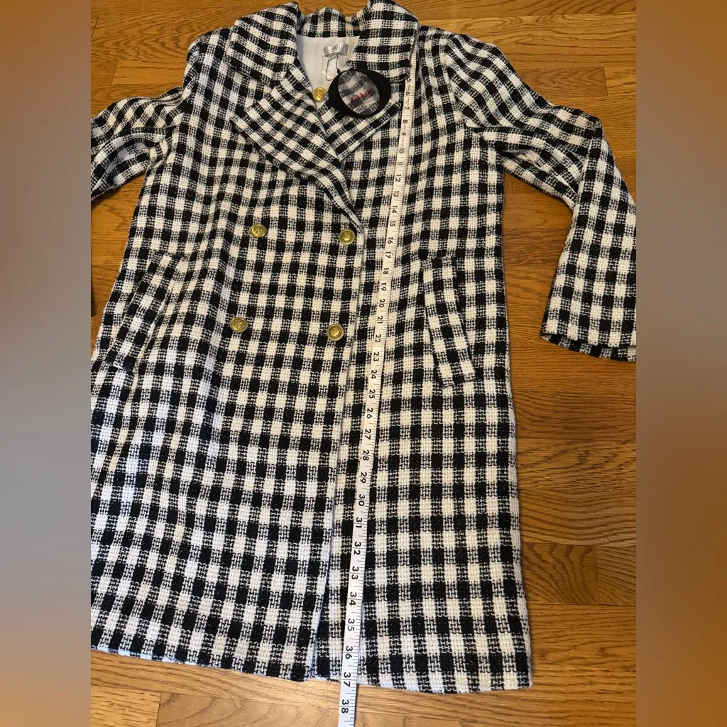 Ovi Black and White Checkered Coat size M - Image 10