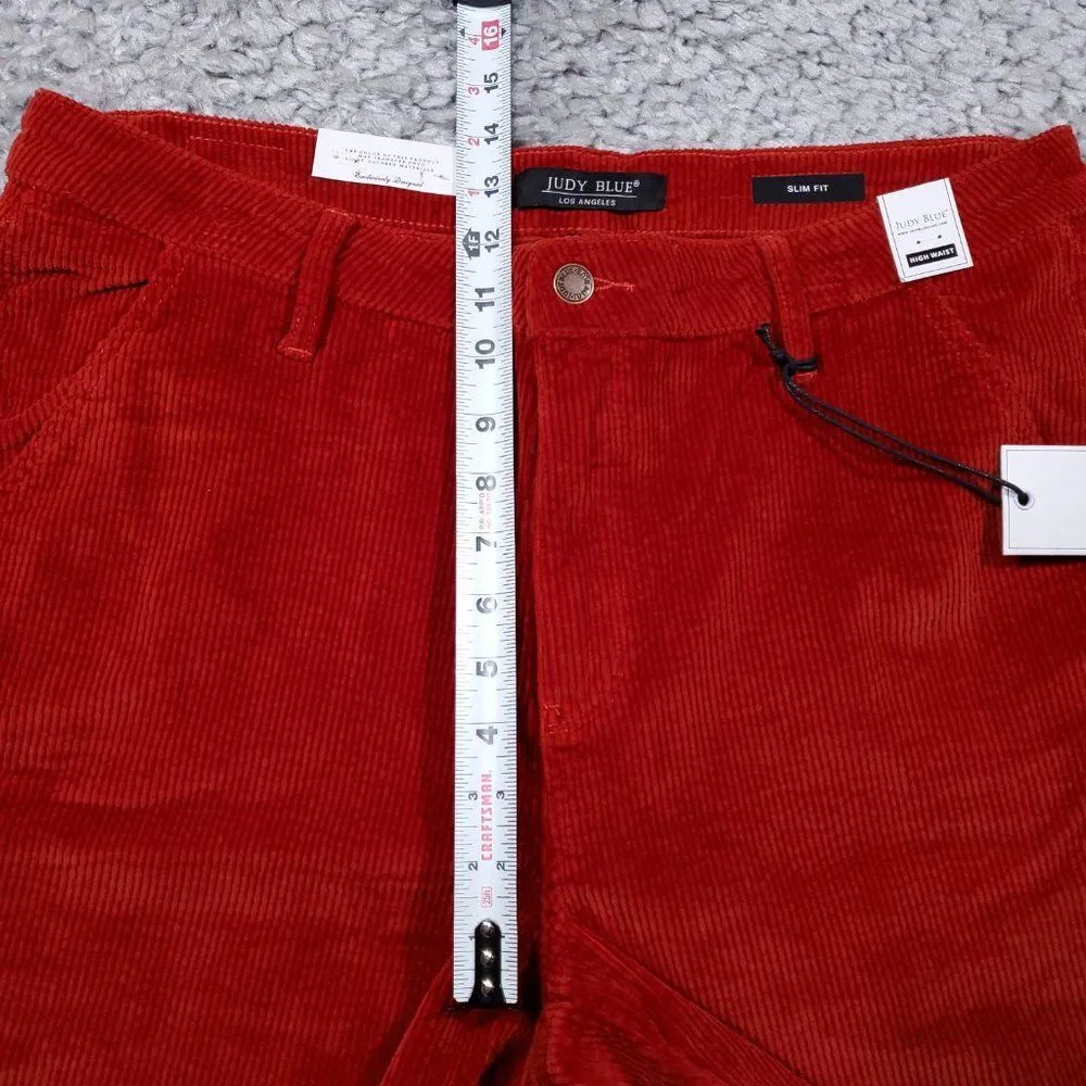 Judy Blue High Waist Slim Fit Corduroy Jeans Women's Size 32 Red Carpenter Pants - Image 11