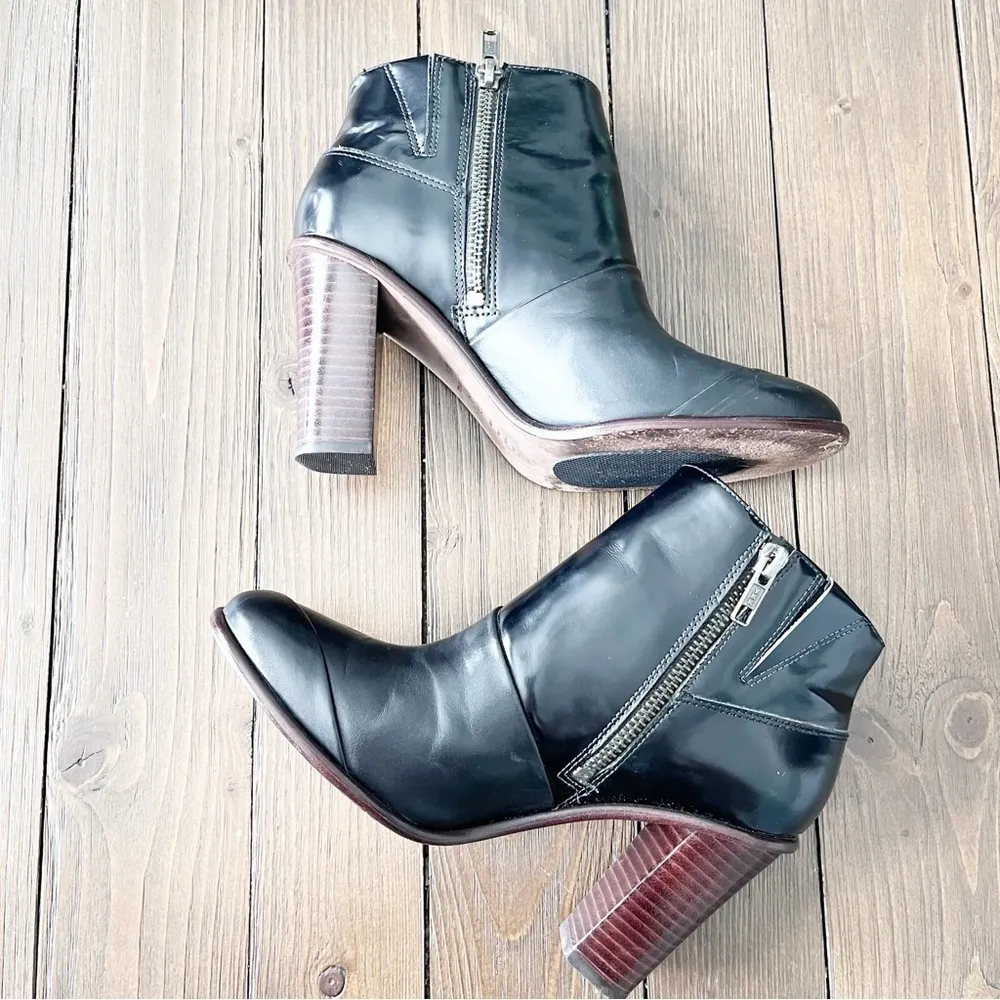 Tibi Black Block Heel Leather Zip Ankle Booties - Image 4