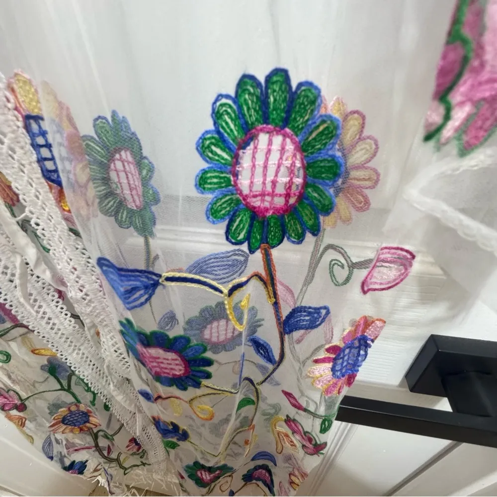 Sheer Bohemian Embroidered Coverup Kimono Women’s Size Large White - Image 3