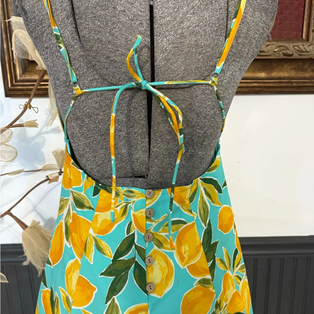Dress Forum Lemon Print Open Back Fit and Flare Summer Dress ~ Size Small 💚🍄 - Image 8