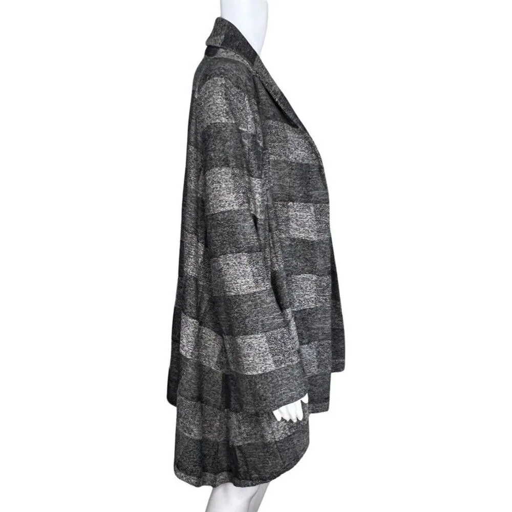 Chicos Sweater Womens Large Gray Check Plaid Open Cardigan Neutral Office Casual - Image 2