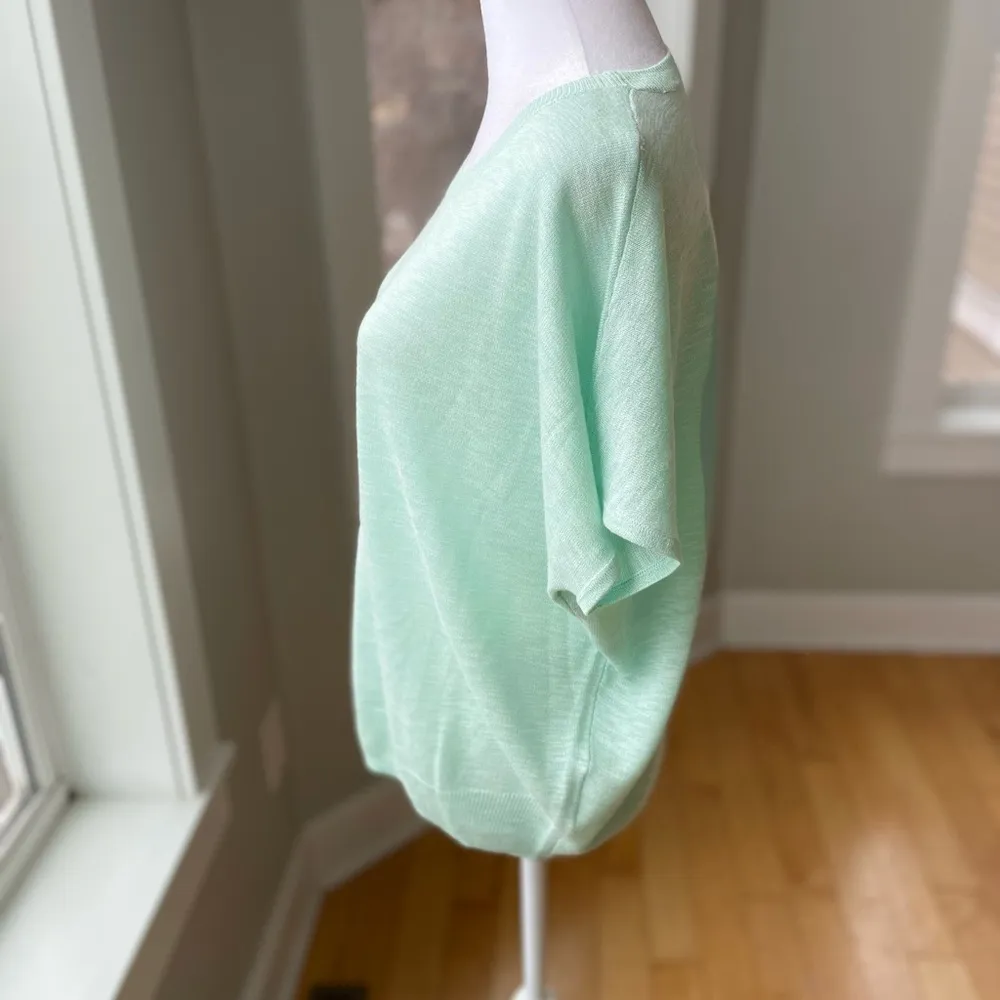 Ellen Tracy Mint Green Short Sleeve Scoop Neck Knit Top Spring Sweater Sz Medium - Image 2