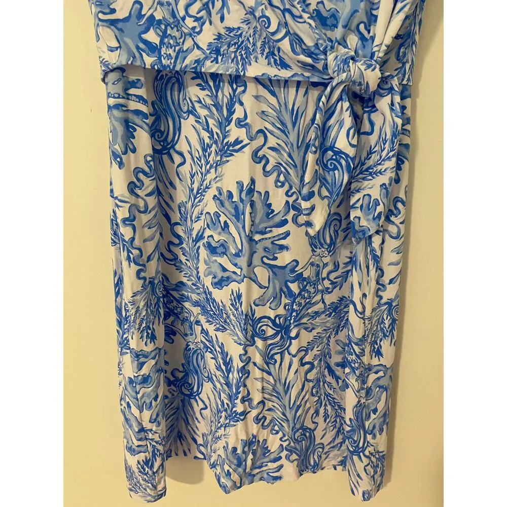 Lilly Pulitzer Inka Dress Resort White Aqua Blue Lounge Front Tie EUC Spandex S - Image 5