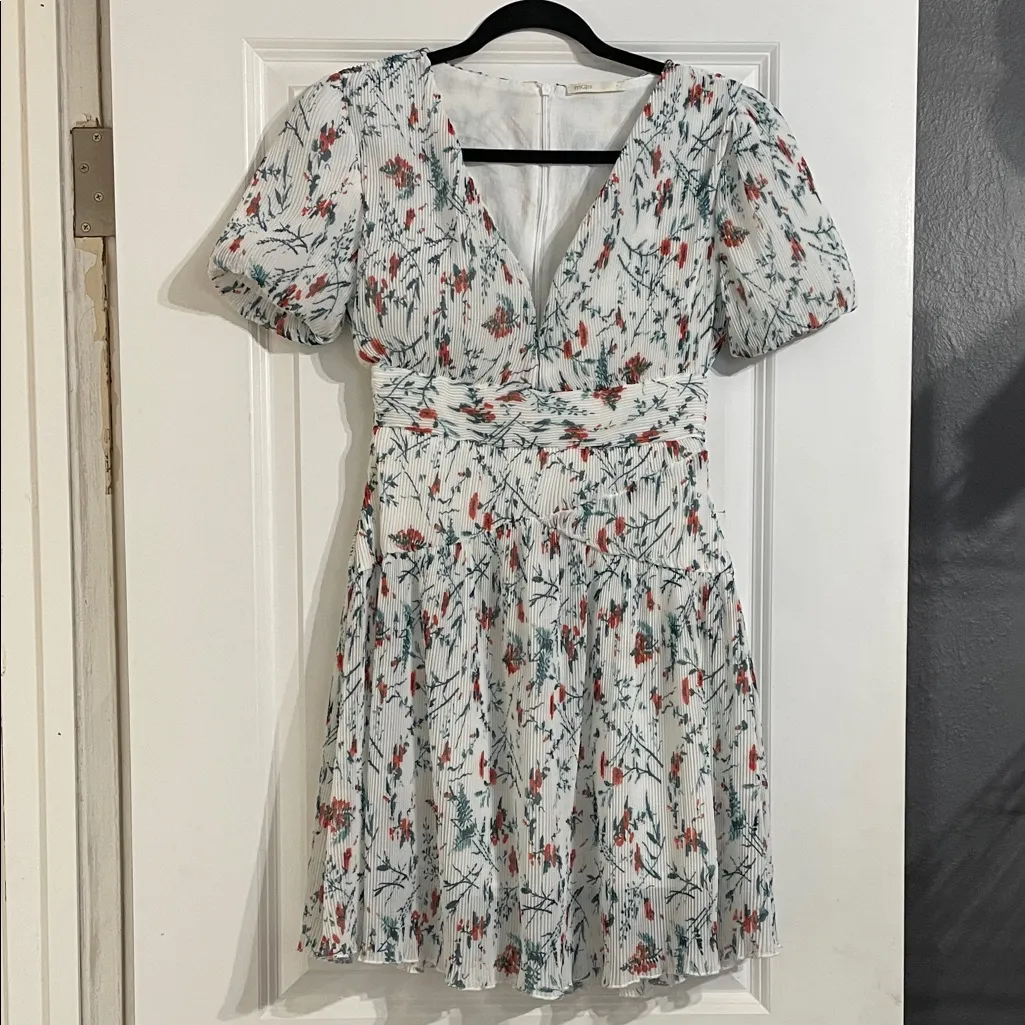 Maje Rasion Plisse Floral Mini Dress Sz 2/ Medium White Feminine Fairy Dainty - Image 5