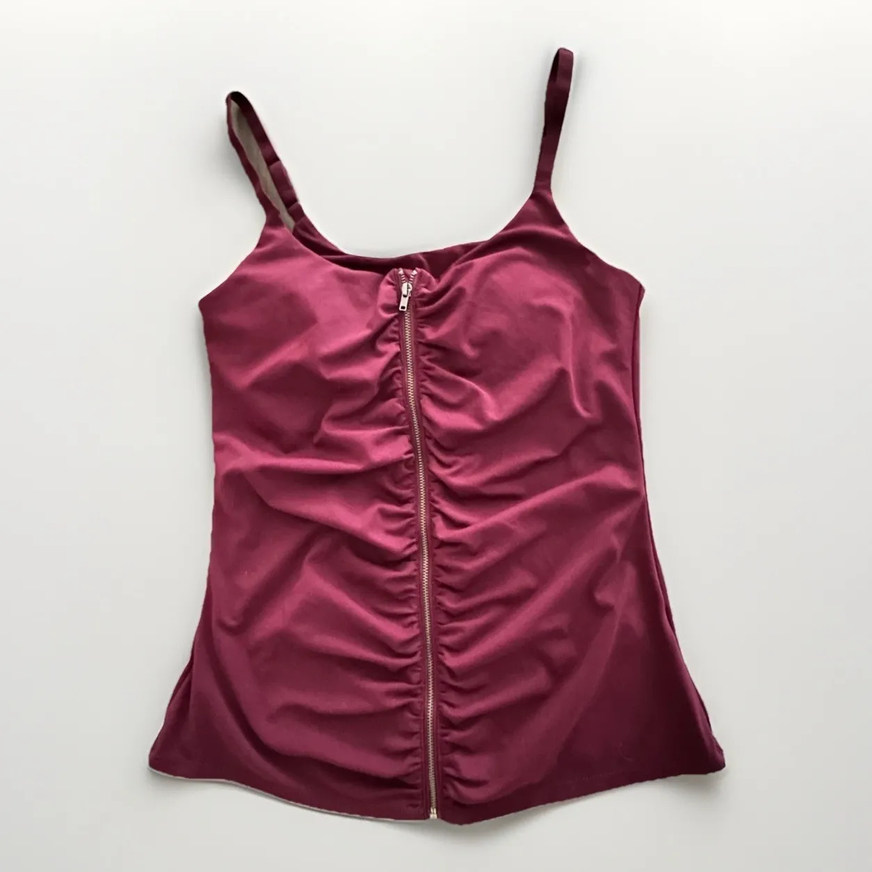 Fabletics Maroon Ruched Zip Front Tank Top Sleeveless Small Athletic Activewear - Image 2