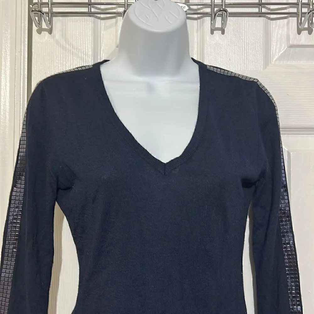 Versace collection vintage v neck sweater with rhinestones on sleeves Blue - Image 4