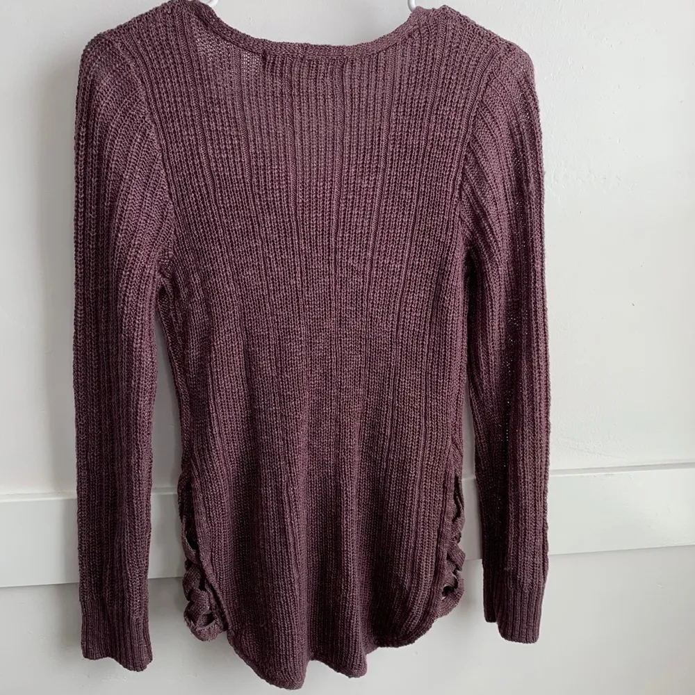 Pink Republic Purple V-Neck Sweater Lace Up Side - Image 2
