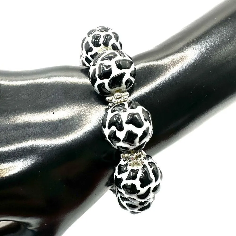 Cow pattern beaded stretchy bracelet Black - Image 5