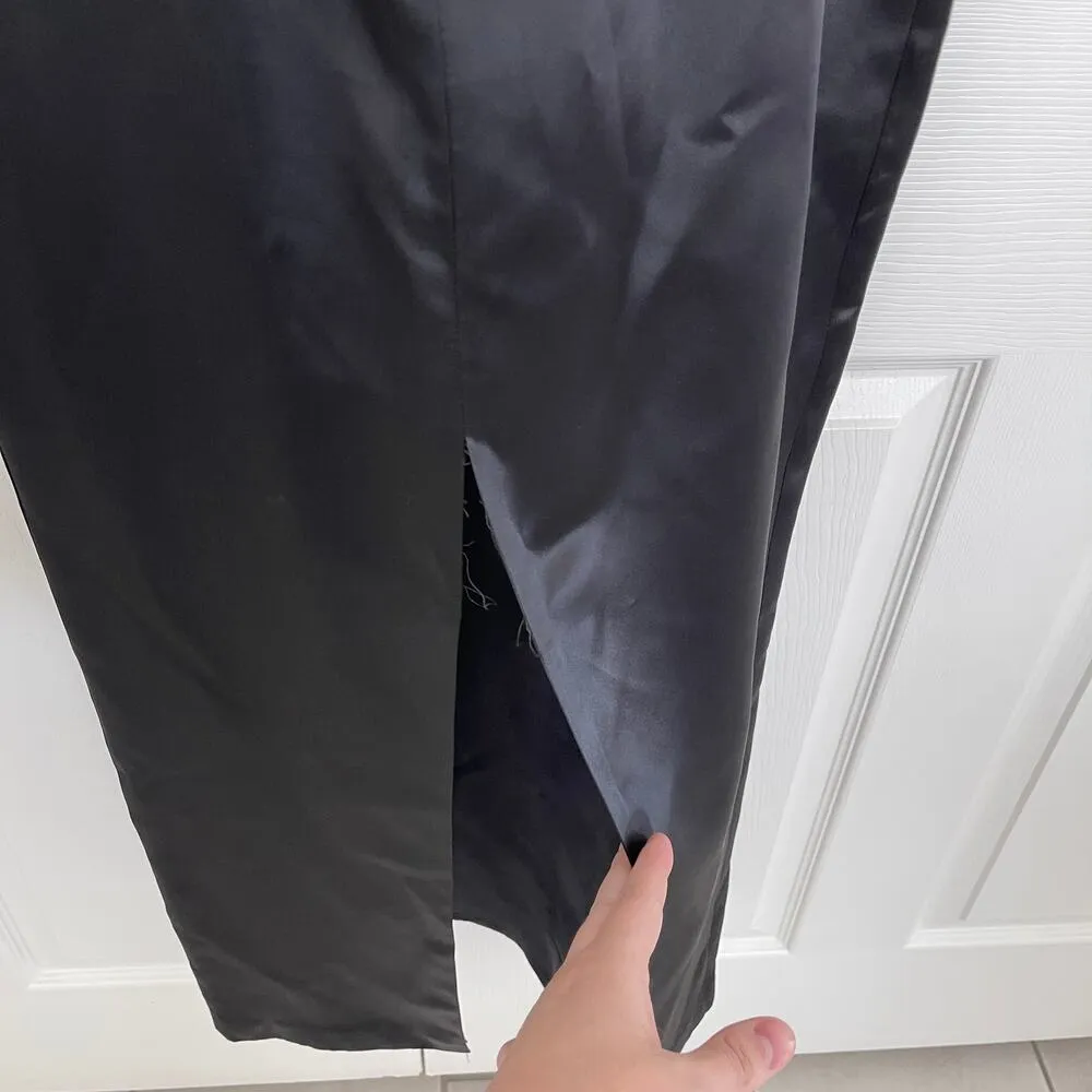 Jolie Madame Vintage Black Satin Maxi Pencil Dress with Puff Sleeves Size 6 - Image 6