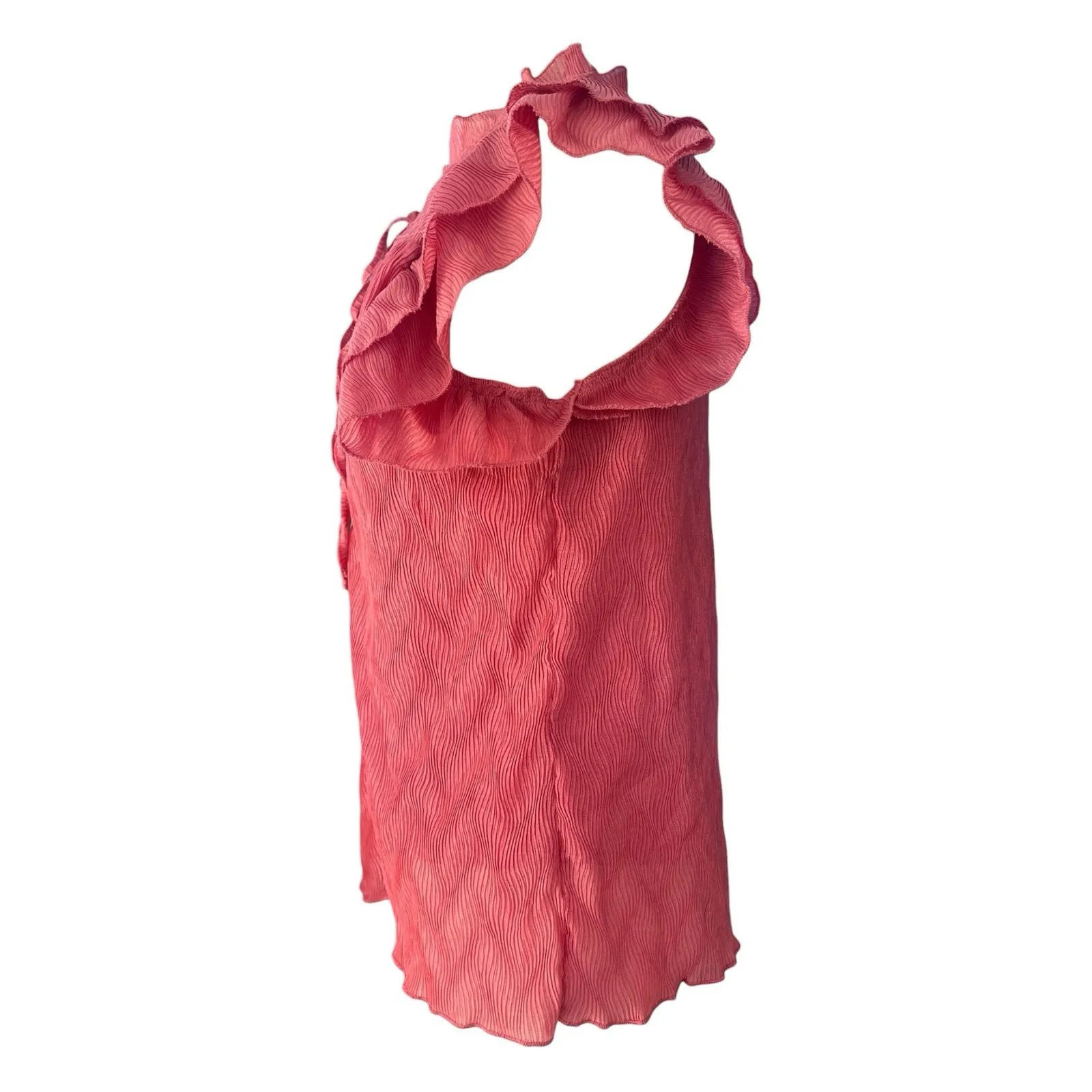 Lapis & Lillies Buttons Ruffles Short Sleeve Top Med Barbiecore Coquette Boho Pink - Image 3