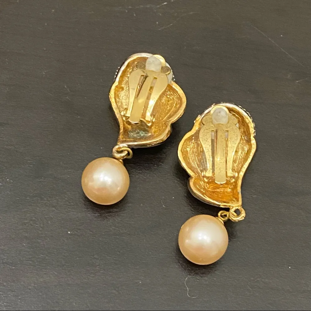 Vintage Faux Pearl Drop Crystal Gold - Image 5