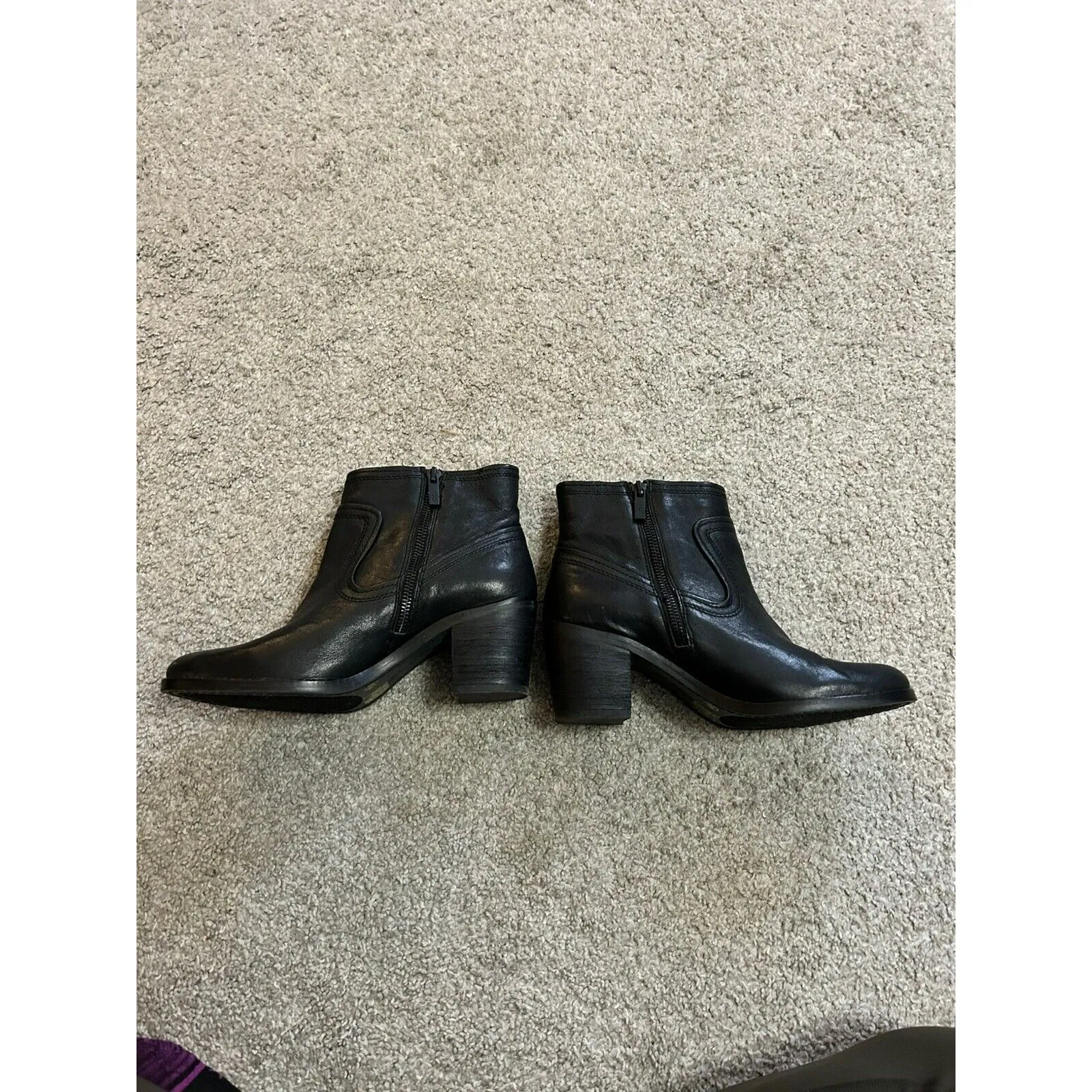 ARTURO CHANG Black Leather Chunky Heel‎ Zipper Ankle Boot Sz 7.5 - Image 4