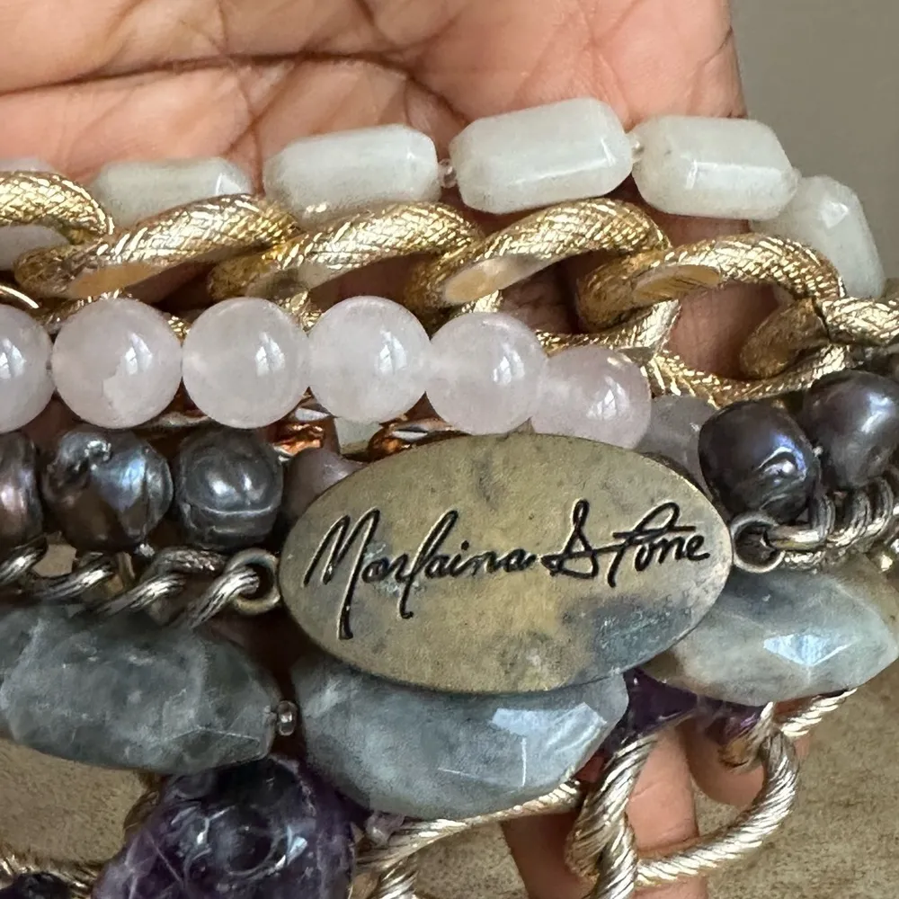 Marlaina Stone Chunky Layered Bracelet With Purple Skull Charm Wrist Size 7 - Image 6