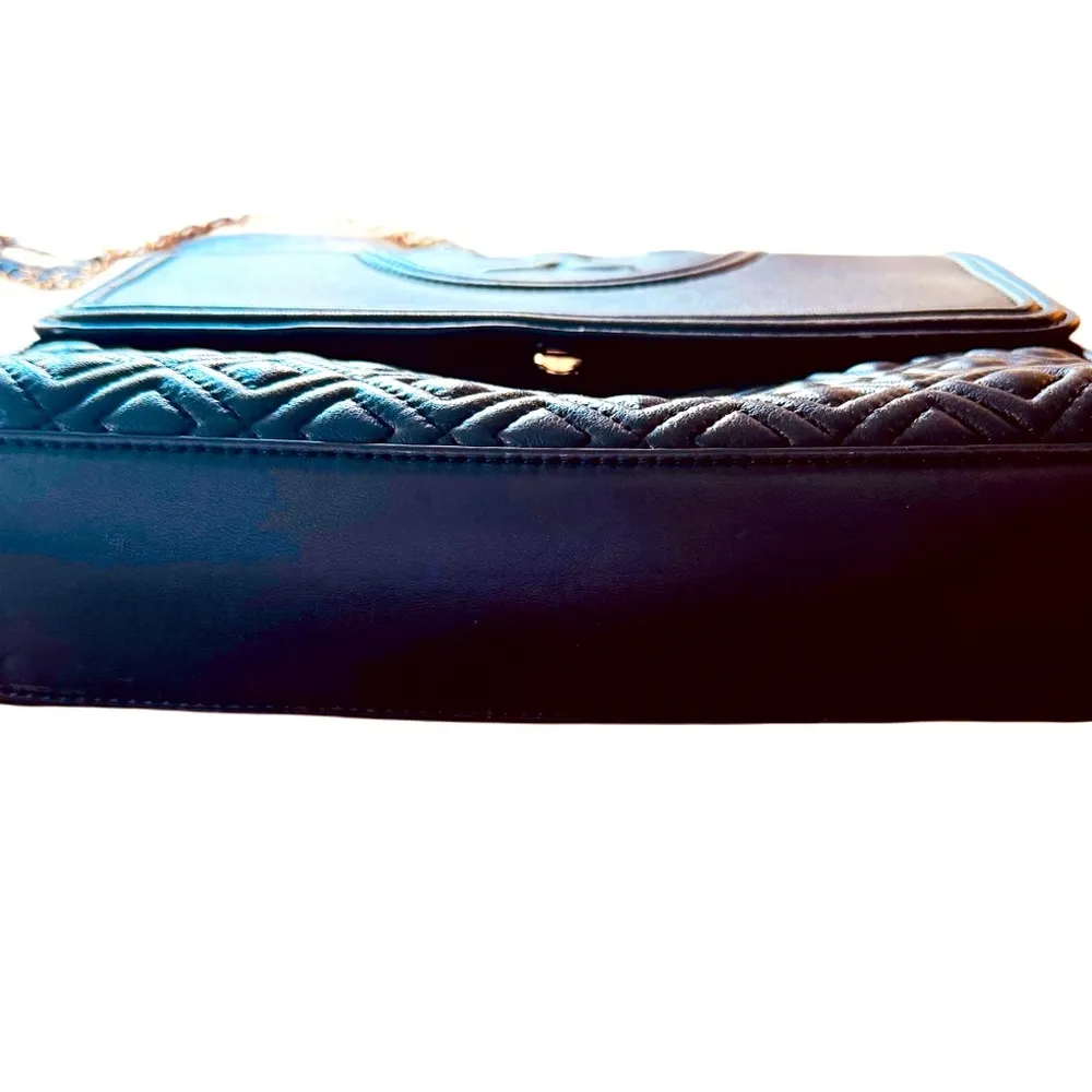 Black Tory Burch Fleming Convertible Bag Quilted Leather Crossbody or Shoulder - Image 6