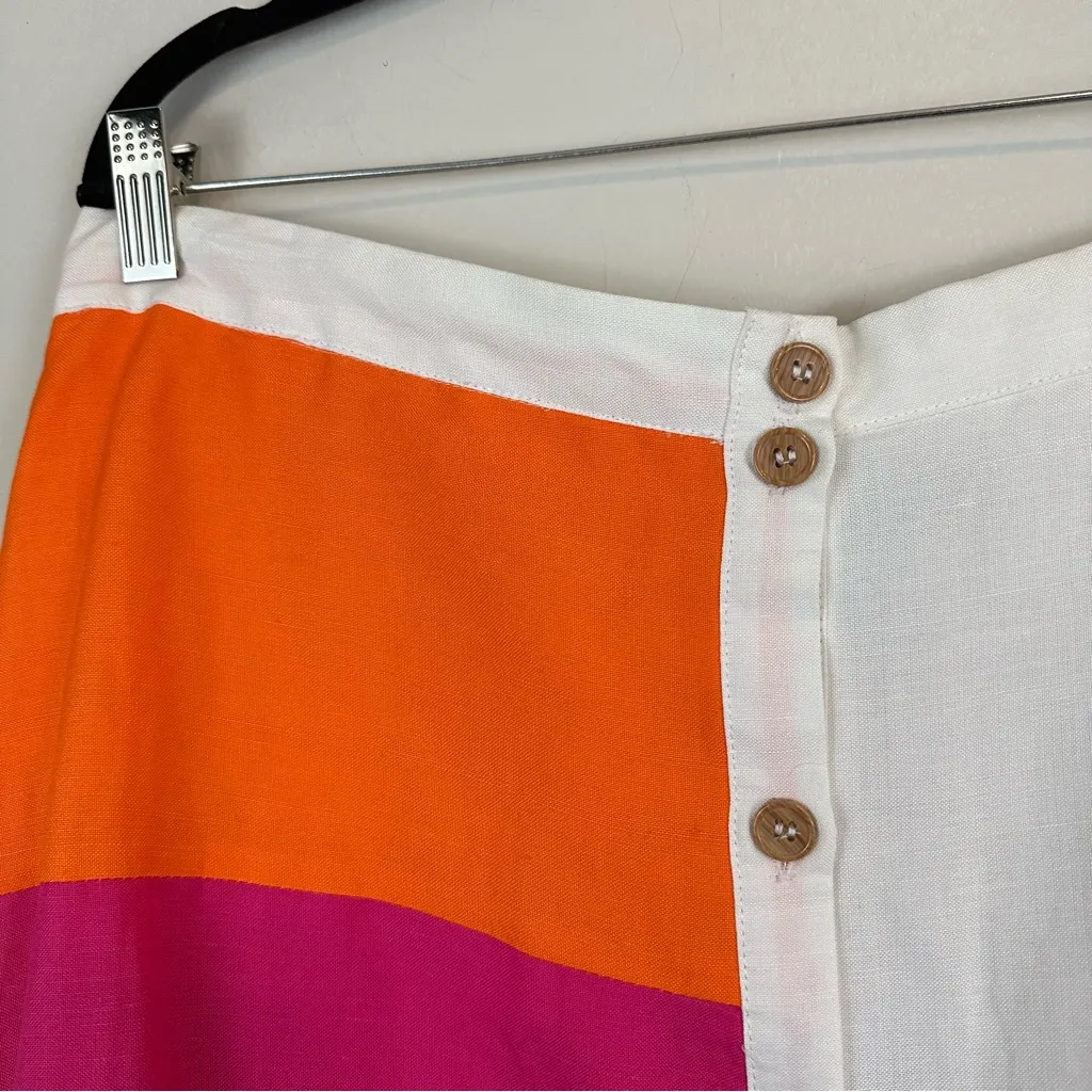 Ashley Stewart | White, Yellow, and Pink Colorblock Button Front Midi Skirt 14 - Image 2