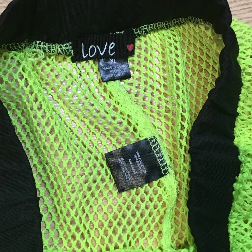 Love Neon Yellow Fishnet Pants Size XL - Image 3