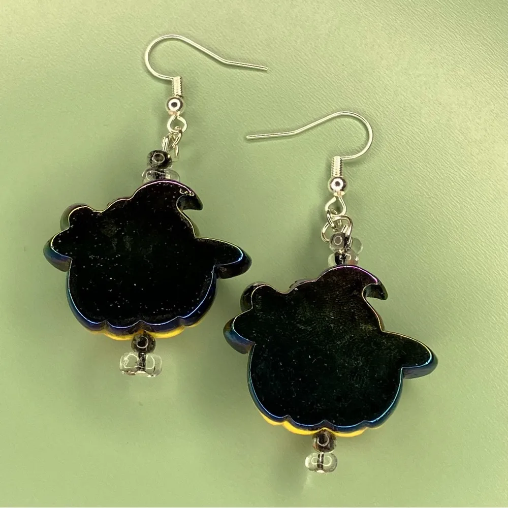 Kawaii Orange Pumpkin Witch Handmade Earrings - Image 2