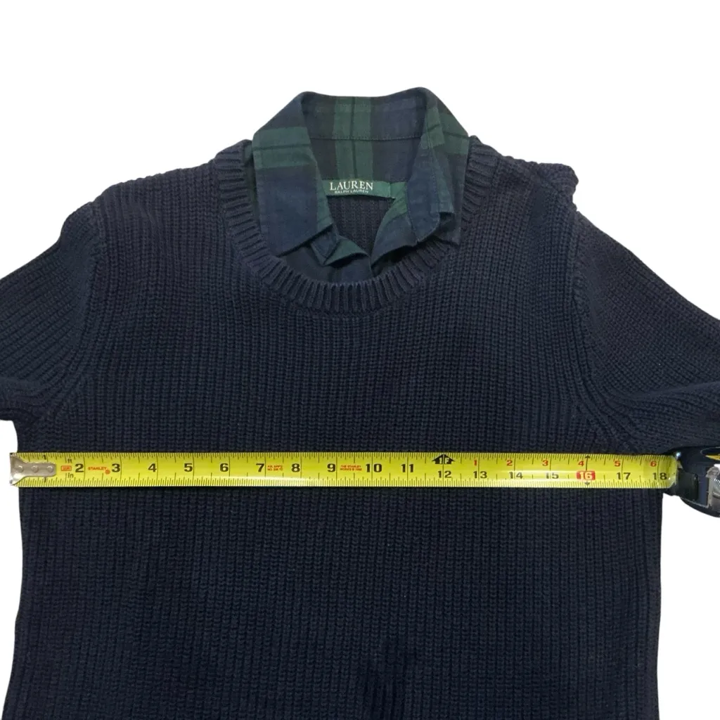Ralph Lauren layered knit pullover sweater navy with plaid cotton size small - Image 2