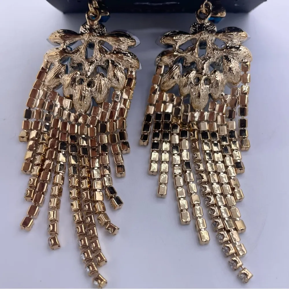 luxury dangle flower crystal tassel long earrings- New - Image 8