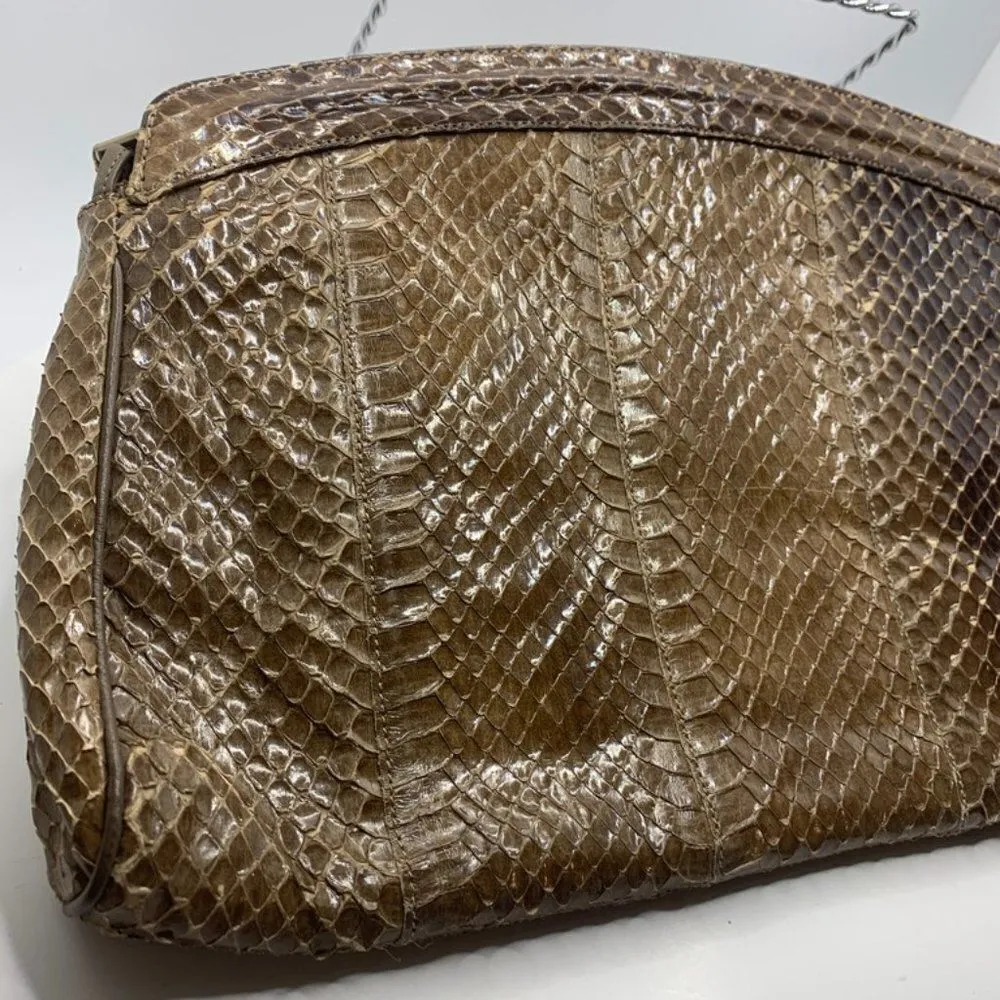 Vintage Venetto Snakeskin Clutch Brown - Image 7