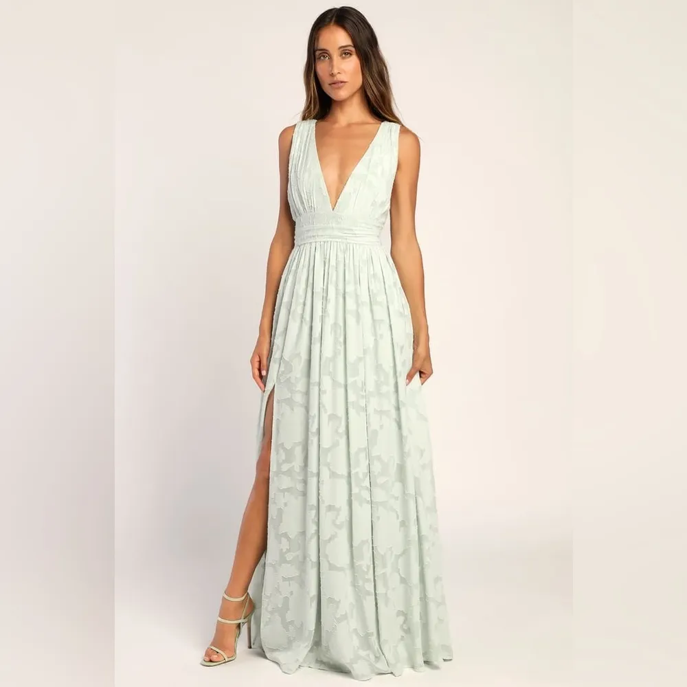 LULU’S Sweet Sophistication Sage Green Burnout Floral Maxi Dress - Image 7