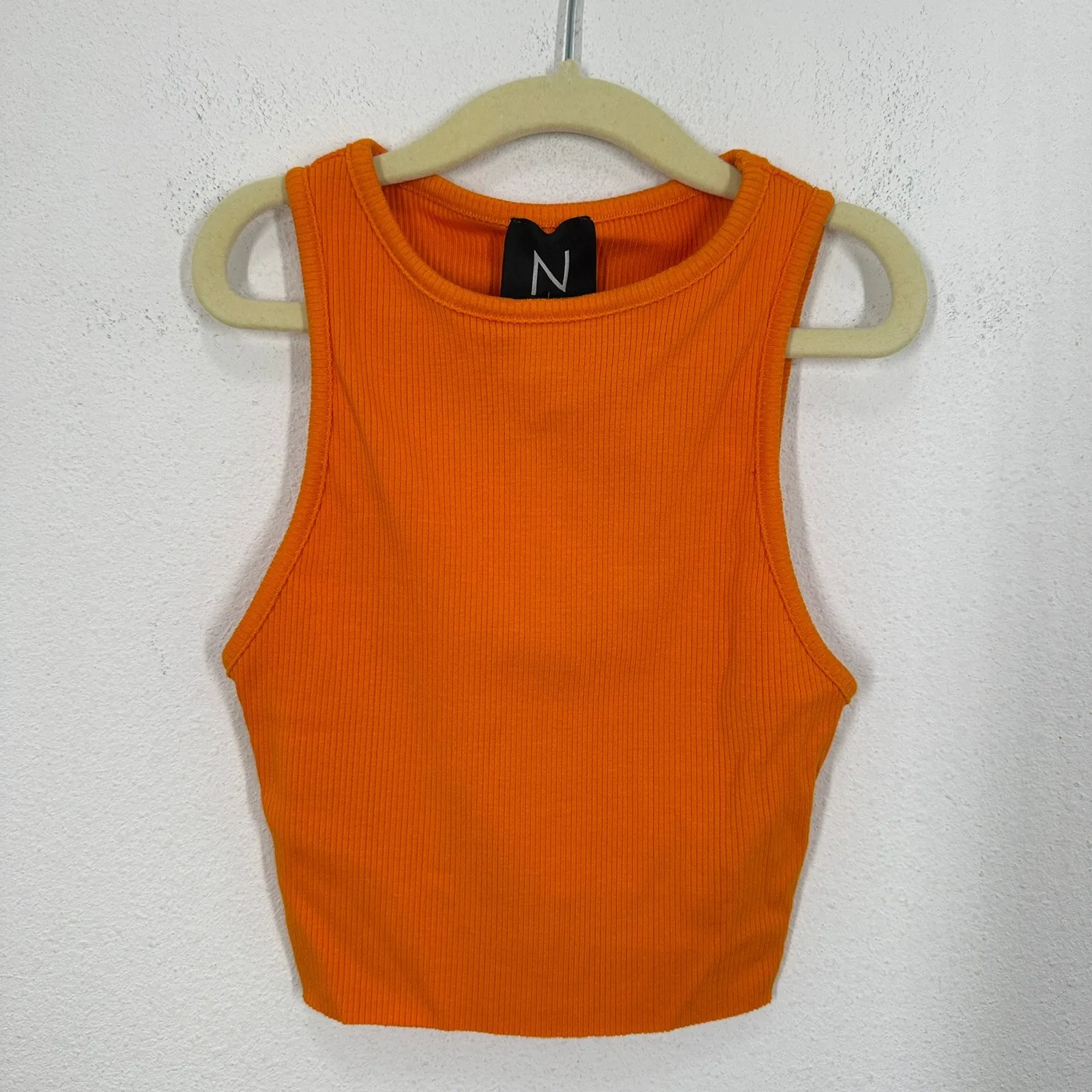 Naked Wardrobe Ribbed Crop Tank Top Orange Racerback Sleeveless Size S - Image 2
