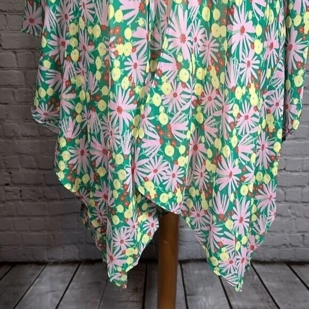 Umgee Hippie Flower Power 70s Kimono Lightweight size S/M NEW Green Pink Orange - Image 11
