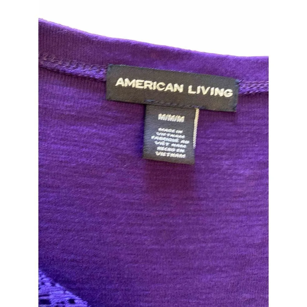 American Living purple half button up blouse with lace shoulder line size medium - Image 8